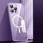 For iPhone 12 Pro MagSafe Spring Buckle Metal Transparent Phone Case with Lens Protection(Dark Purple)