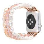 For Apple Watch 5 & 4 44mm / 3 & 2 & 1 42mm Pearl Crystal Watch Band(Pearl + Pink Crystal)