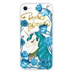 For iPhone SE 2022 / SE 2020 Shockproof Painted Transparent TPU Protective Case(Blue Flower Unicorn)