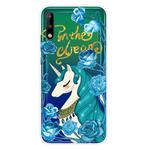 For Huawei P40 Lite E Shockproof Painted Transparent TPU Protective Case(Blue Flower Unicorn)