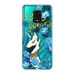 For Xiaomi Redmi Note 9S Shockproof Painted Transparent TPU Protective Case(Blue Flower Unicorn)