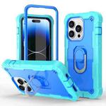 For iPhone 14 Pro Two-color Ring Holder Phone Case(Mint Green + Blue)