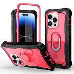 For iPhone 14 Pro Two-color Ring Holder Phone Case(Black + Rose Red)