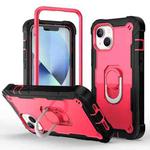 For iPhone 14 Two-color Ring Holder Phone Case(Black + Rose Red)