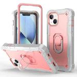 For iPhone 14 Two-color Ring Holder Phone Case(Grey White + Rose Gold)