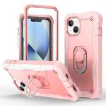 For iPhone 14 Plus Two-color Ring Holder Phone Case(Rose Gold)