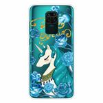 For Xiaomi Redmi Note 9 Shockproof Painted Transparent TPU Protective Case(Blue Flower Unicorn)
