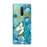 For OnePlus 8 Shockproof Painted Transparent TPU Protective Case(Blue Flower Unicorn)