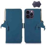 For iPhone 13 Pro Max Genuine Leather Magnetic RFID Leather Phone Case(Blue)