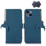 For iPhone 14 Plus Genuine Leather Magnetic RFID Leather Phone Case(Blue)
