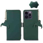 For iPhone 14 Pro Max Genuine Leather Magnetic RFID Leather Phone Case(Green)