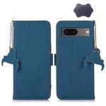 For Google Pixel 7 Genuine Leather Magnetic RFID Leather Phone Case(Blue)