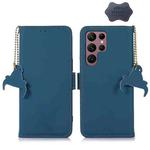 For Samsung Galaxy S22 Ultra 5G Genuine Leather Magnetic RFID Leather Phone Case(Blue)