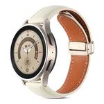 For Realme Watch 3/Amazfit GTR4/4 Pro Universal Folding Buckle Genuine Leather Watch Band(Beige White)