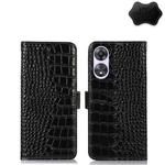 For OPPO A58 Crocodile Top Layer Cowhide Leather Phone Case(Black)