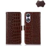 For OPPO A58 Crocodile Top Layer Cowhide Leather Phone Case(Brown)