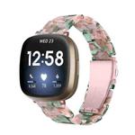 For Fitbit Versa 3 / Sense Universal Resin Watch Band(Pink Green Flower)