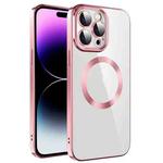 For iPhone 14 Pro Electroplating MagSafe TPU Phone Case with Lens Film(Pink)