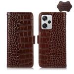 For Xiaomi Redmi Note 12 Pro+ China Magnetic Crocodile Texture Genuine Leather RFID Phone Case(Brown)