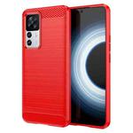 For Xiaomi 12T Pro Brushed Texture Carbon Fiber TPU Phone Case(Red)