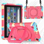 For Amazon Kindle Fire 7 2022 Silicone + PC Bracelet Holder Tablet Case(Camouflage + Rose Red)