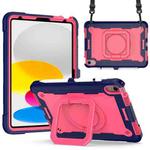 For iPad 10th Gen 10.9 2022 Silicone + PC Bracelet Holder Tablet Case(Navy Blue + Rose Red)