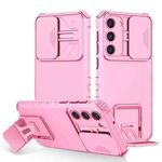 For Samsung Galaxy S23+ 5G Stereoscopic Holder Sliding Camshield Phone Case(Pink)