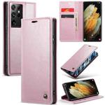 For Samsung Galaxy S21 Ultra 5G CaseMe 003 Crazy Horse Texture Leather Phone Case(Rose Gold)