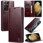 For Samsung Galaxy S21 Ultra 5G CaseMe 003 Crazy Horse Texture Leather Phone Case(Wine Red)