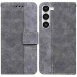 For Samsung Galaxy S23 5G Geometric Embossed Flip Leather Phone Case(Grey)