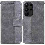 For Samsung Galaxy S23 Ultra 5G Geometric Embossed Flip Leather Phone Case(Grey)