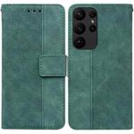 For Samsung Galaxy S23 Ultra 5G Geometric Embossed Flip Leather Phone Case(Green)