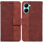 For Realme C33 Geometric Embossed Flip Leather Phone Case(Brown)
