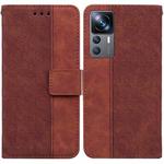 For Xiaomi 12T Pro Geometric Embossed Flip Leather Phone Case(Brown)