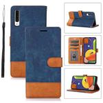 For Samsung Galaxy A50 Splicing Leather Phone Case(Dark Blue)