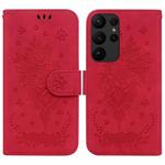 For Samsung Galaxy S23 Ultra 5G Butterfly Rose Embossed Leather Phone Case(Red)