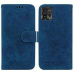 For Motorola Moto G72 Butterfly Rose Embossed Leather Phone Case(Blue)