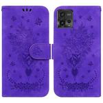 For Motorola Moto G72 Butterfly Rose Embossed Leather Phone Case(Purple)