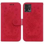 For Motorola Moto G72 Butterfly Rose Embossed Leather Phone Case(Red)