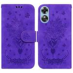 For OPPO A17 Butterfly Rose Embossed Leather Phone Case(Purple)