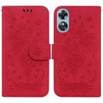For OPPO A17 Butterfly Rose Embossed Leather Phone Case(Red)