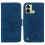 For Tecno Pop 6 Fingerprint Butterfly Rose Embossed Leather Phone Case(Blue)