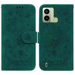 For Tecno Pop 6 Fingerprint Butterfly Rose Embossed Leather Phone Case(Green)