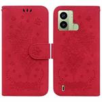 For Tecno Pop 6 Fingerprint Butterfly Rose Embossed Leather Phone Case(Red)