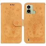 For Tecno Pop 6 Fingerprint Butterfly Rose Embossed Leather Phone Case(Yellow)