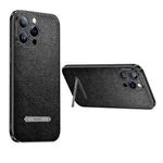 For iPhone 14 SULADA Invisible Bracket Leather Back Cover Phone Case(Black)