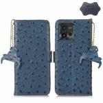 For Motorola Moto G72 4G Ostrich Pattern Genuine Leather RFID Phone Case(Blue)