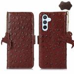 For Samsung Galaxy A54 5G Ostrich Pattern Genuine Leather RFID Phone Case(Coffee)
