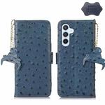 For Samsung Galaxy A54 5G Ostrich Pattern Genuine Leather RFID Phone Case(Blue)