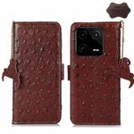 For Xiaomi 13 Ostrich Pattern Genuine Leather RFID Phone Case(Coffee)